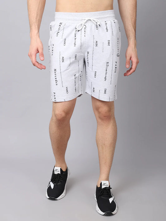 Men Grey Printed Slim Fit Shorts