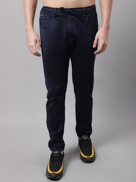 Men Blue Slim Fit Mid Rise Solid Jogger Jeans