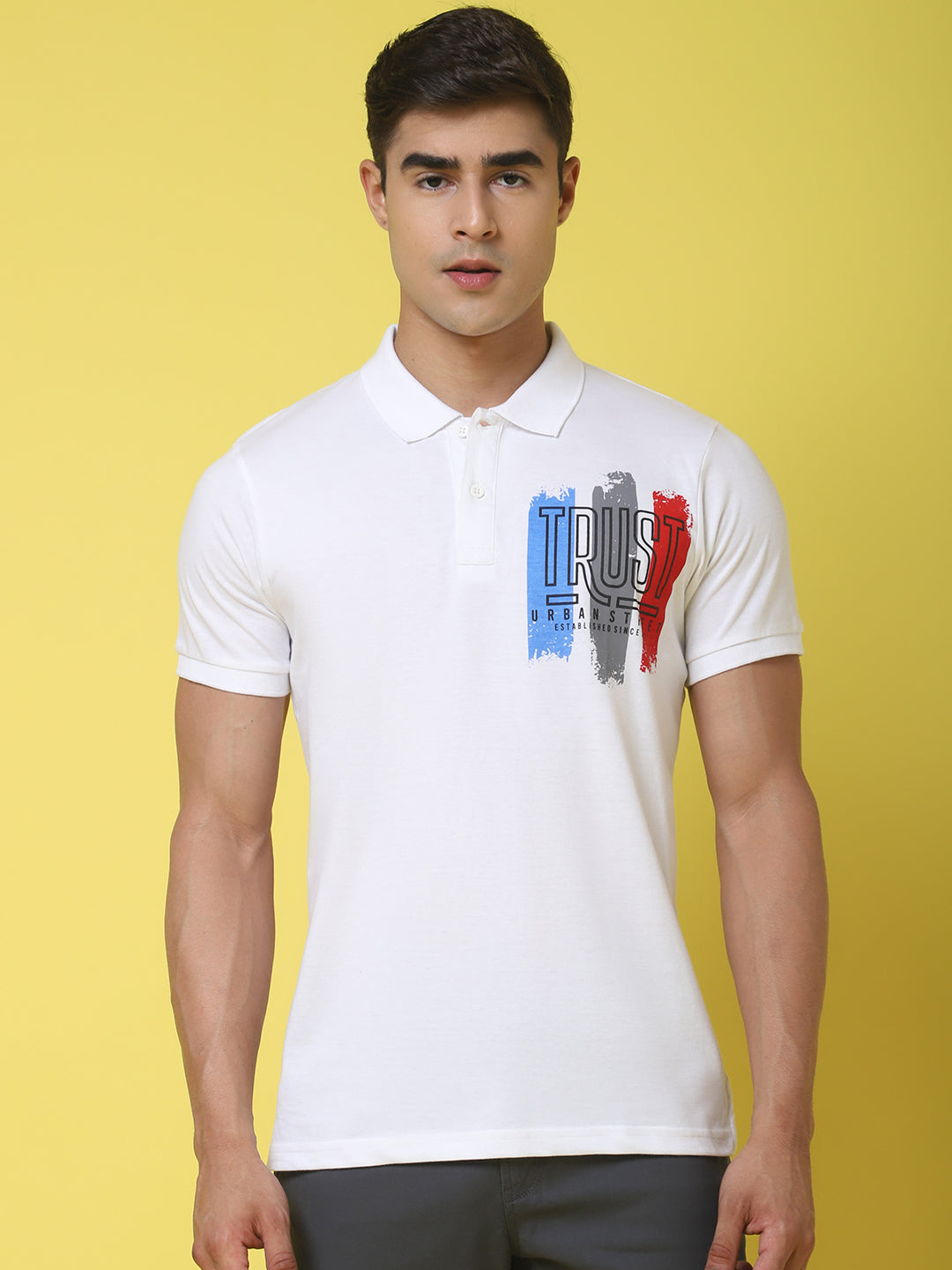 Typography Printed Polo Collar Slim Fit T-shirt