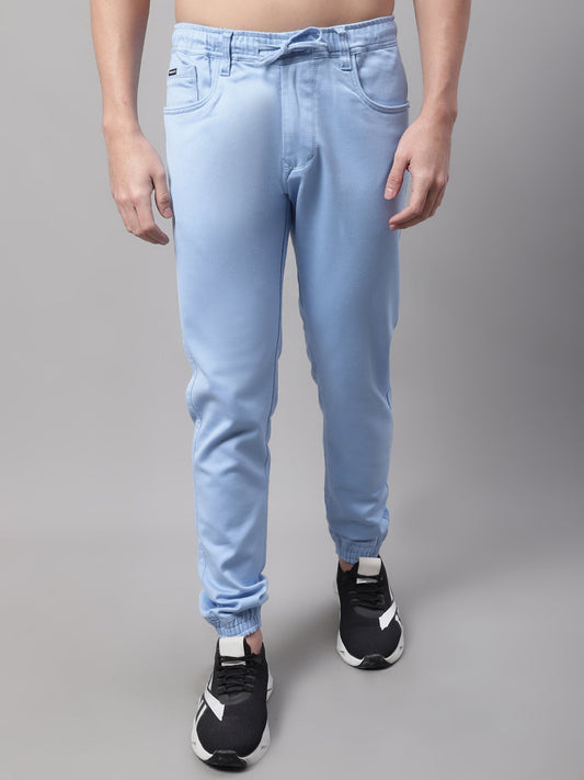Men Blue Slim Fit Mid Rise Solid Jogger Jeans