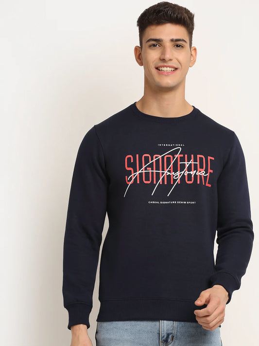 Men Navy Blue Printed Sweatshirt