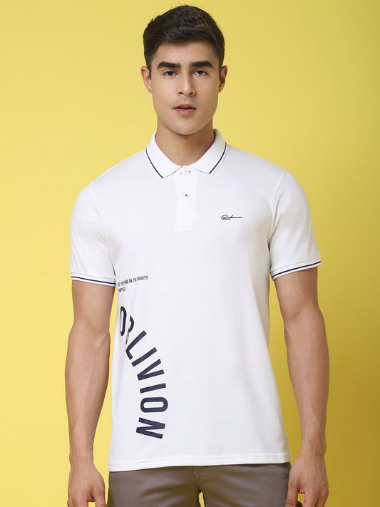 Typography Printed Polo Collar Cotton Slim Fit T-shirt