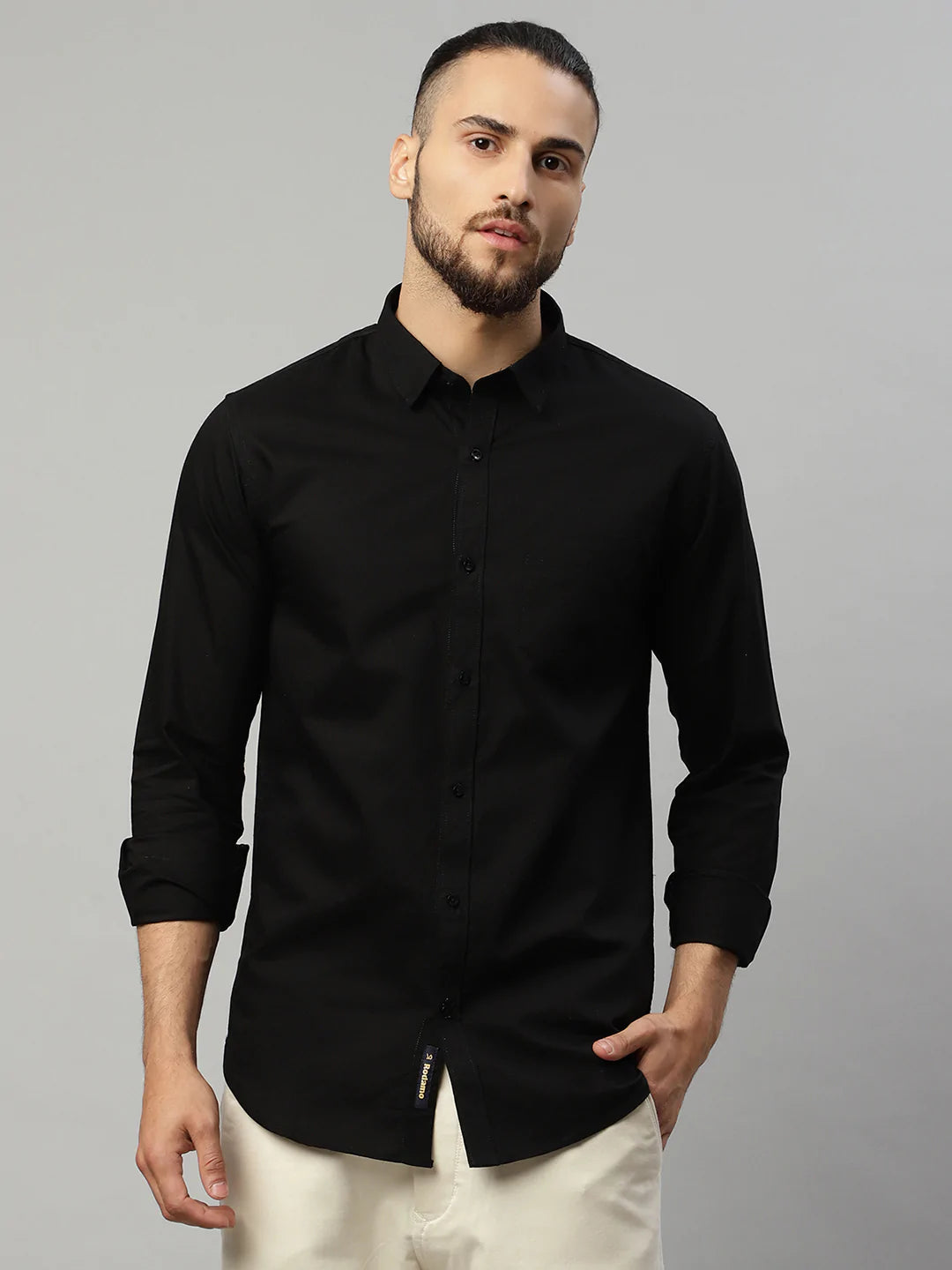 Men Black Slim Fit Casual Shirt – Rodamo - Main Image