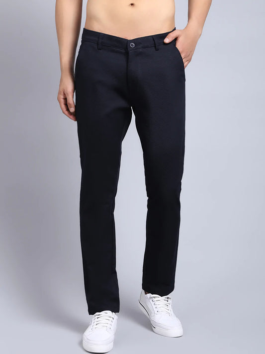 Men Navy Blue Slim Fit Chinos Trousers