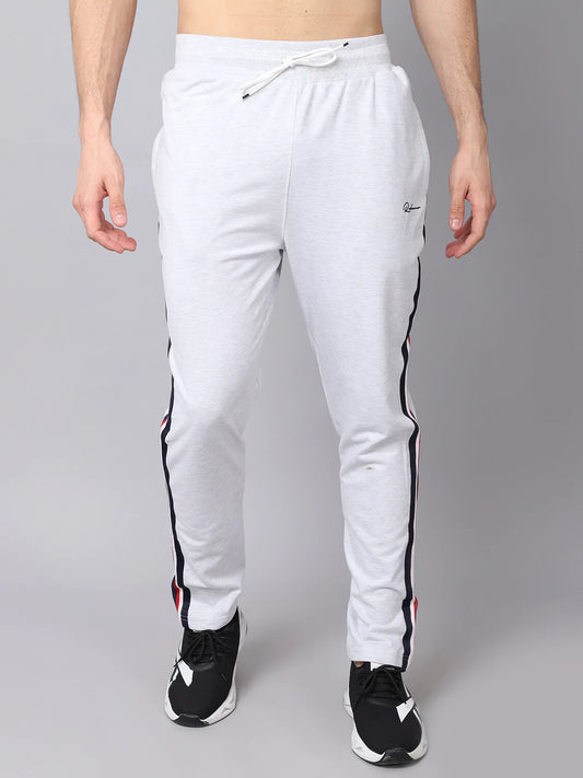 Men Grey Striped Slim-Fit Cotton Track Pants