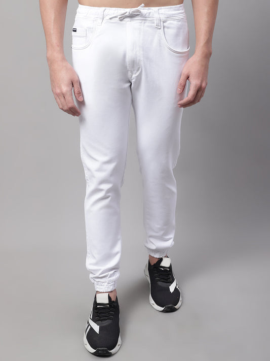 Men White Slim Fit Mid Rise Solid Jogger Jeans