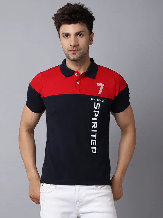 Men Multicoloured Polo Collar Applique Slim Fit T-shirt