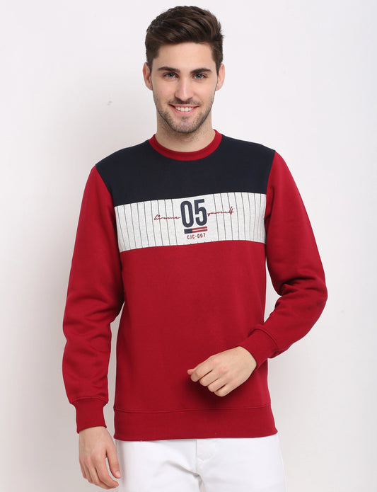 Men Red Colourblocked Sweatshirt