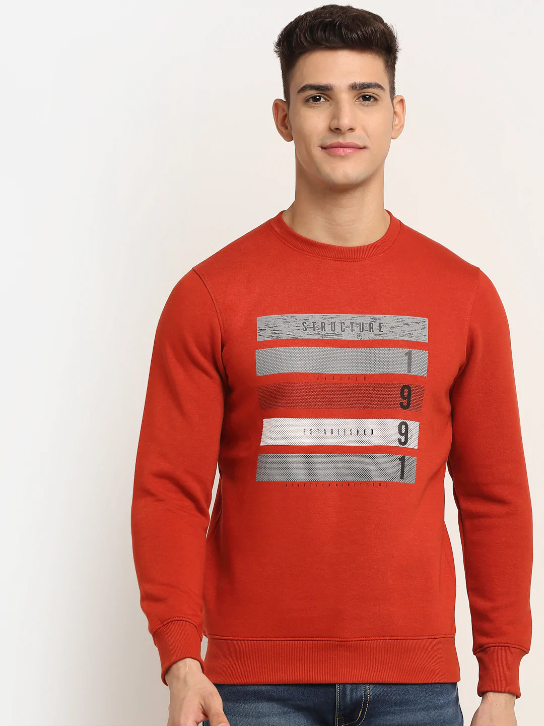 Men Rust  Grey Printed Sweatshirt