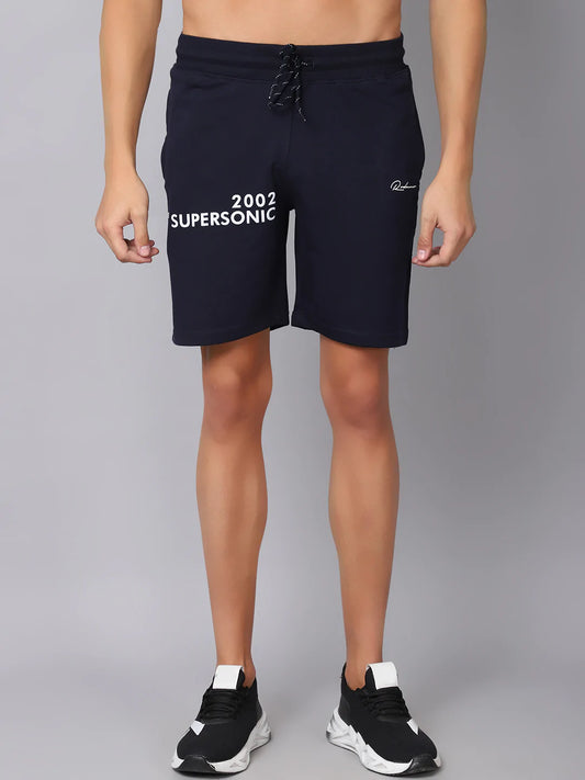 Men Navy Blue Printed Slim Fit Sports Shorts