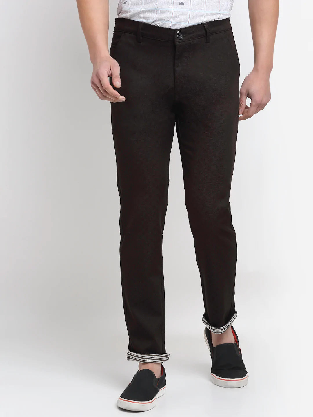 Men Brown Slim Fit Cotton Trousers