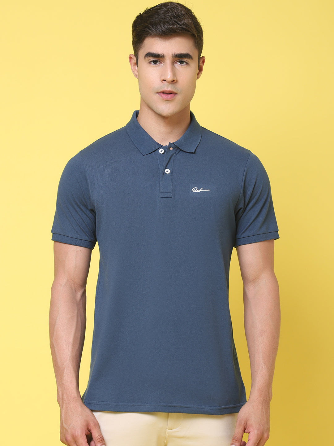 Polo Collar Blue Slim Fit Cotton T-Shirt
