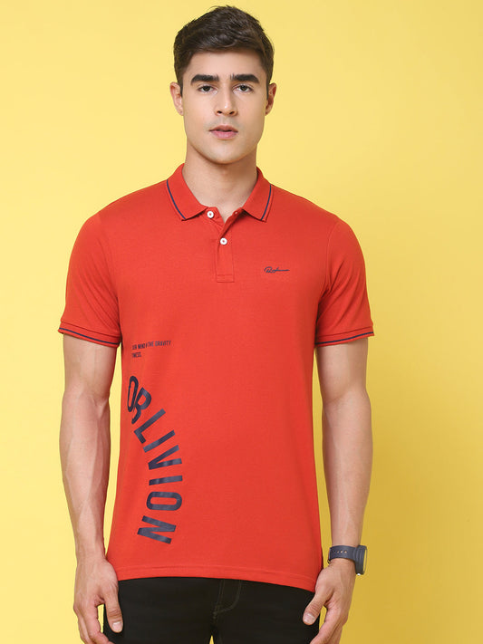 Typography Printed Polo Collar Cotton Slim Fit T-shirt