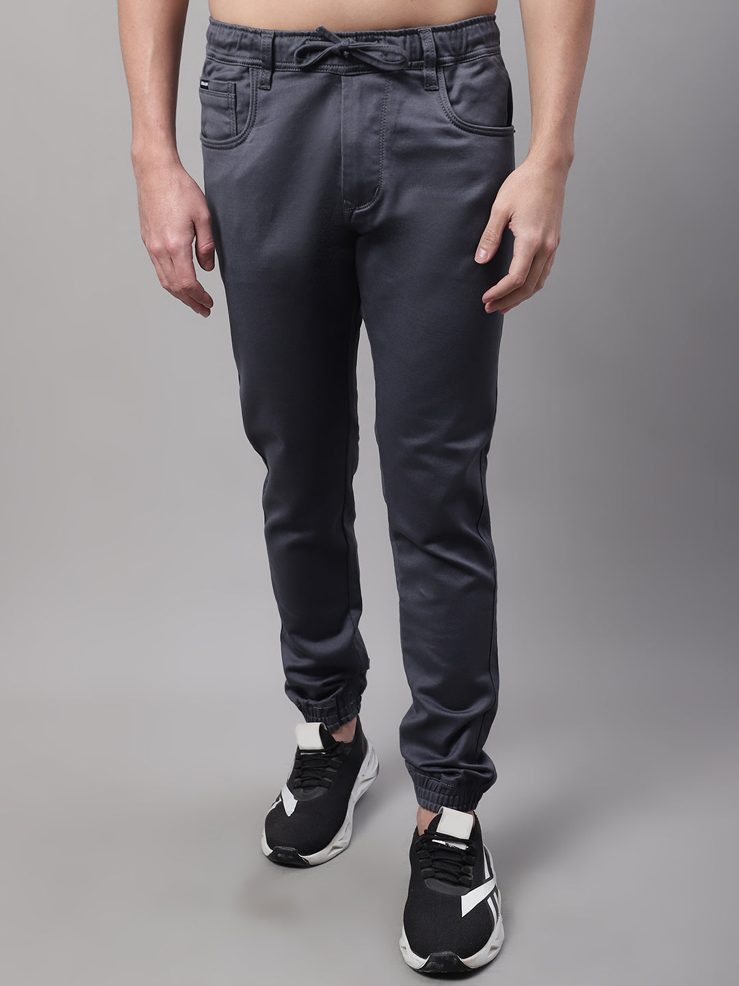 Grey Jogger Jeans WROGN Men Grey Mid-Rise Clean Look Stretchable