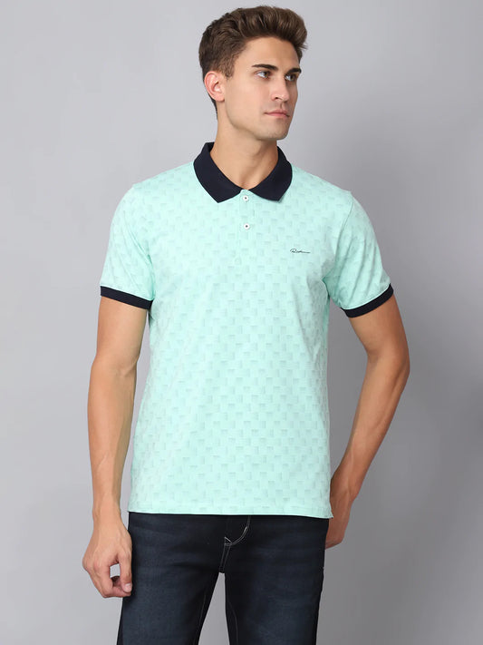 Men Green  soothing sea Printed Polo Collar Slim Fit T-shirt