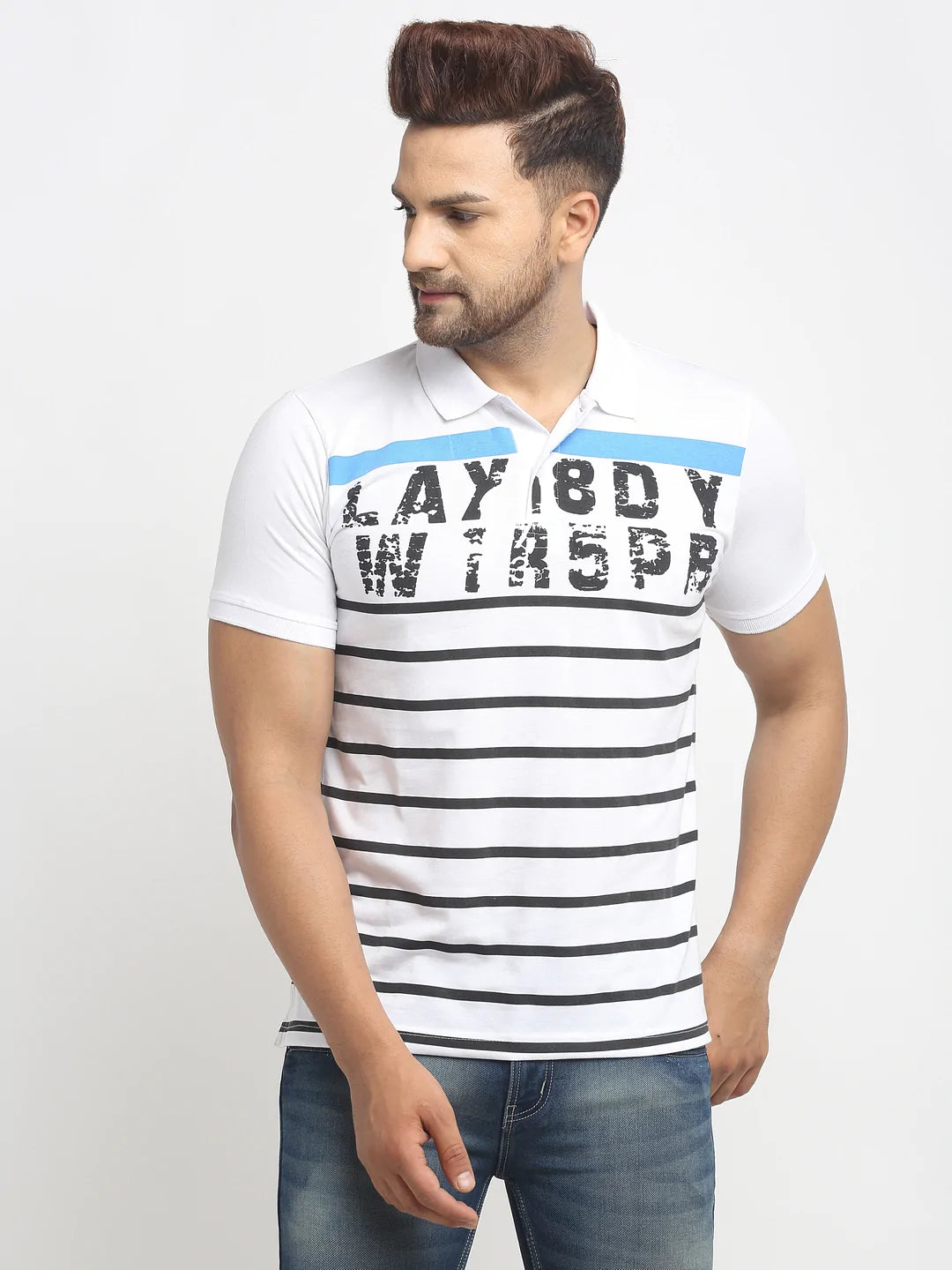Men White Printed Polo T-Shirts