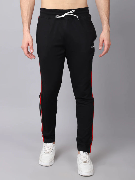Men Black Solid Cotton Slim-Fit Track Pant