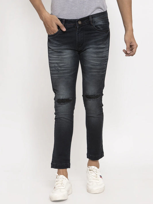 Men Black Slim Fit Mid-Rise Mildly Distressed Stretchable Jeans