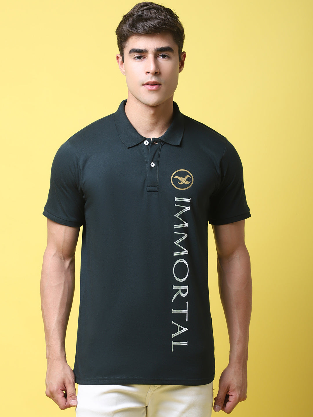 Typography Printed Polo Collar Cotton Slim Fit T-shirt
