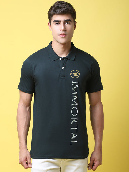 Typography Printed Polo Collar Cotton Slim Fit T-shirt