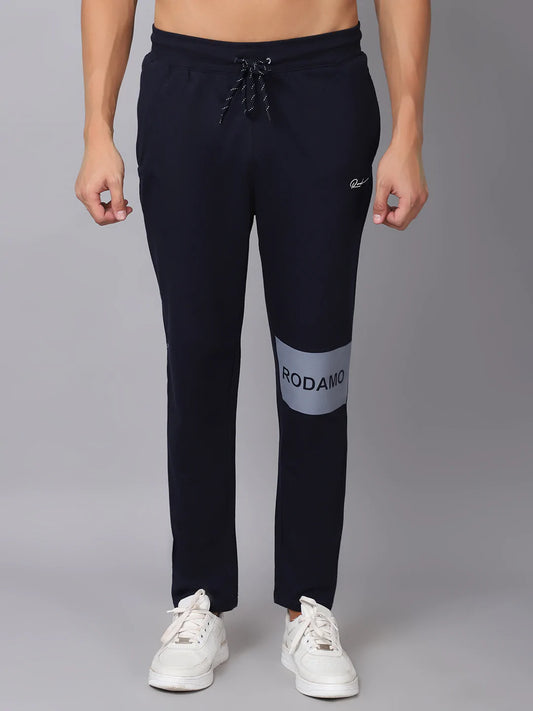 Men Navy Blue  Grey Printed Slim Fit Track Pants