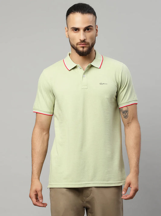 Men Green Polo Collar T-shirt