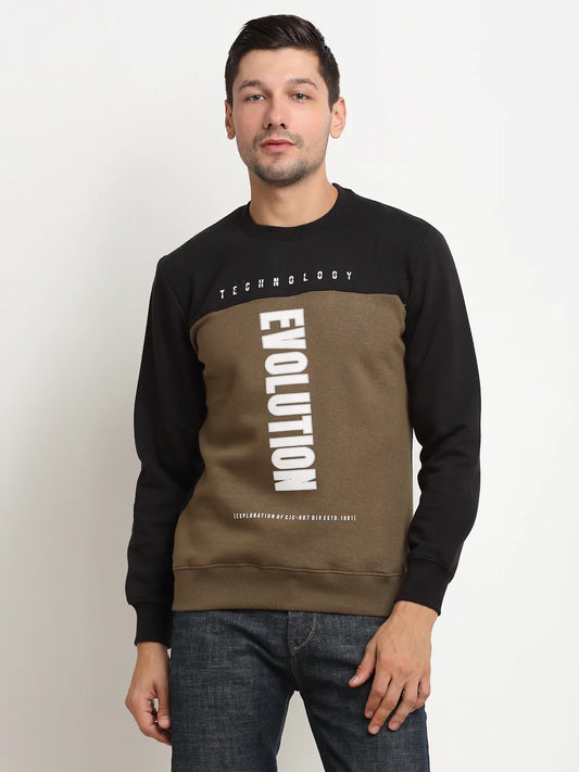 Men Olive Brown  Black Printed Sweatshirt