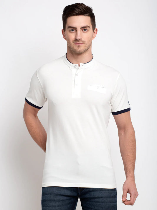 Men Off-White Solid Henley Neck T-shirt