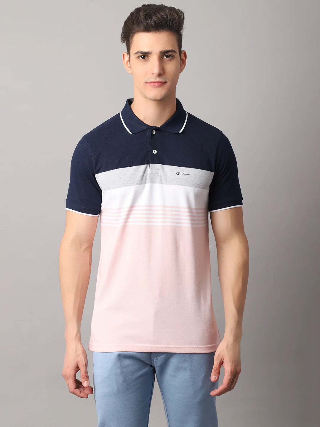 Men Multicoloured Colourblocked Polo Collar Slim Fit T-shirt