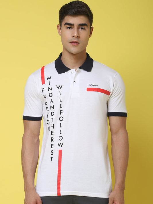 Typography Printed Polo Collar Cotton Slim Fit T-shirt