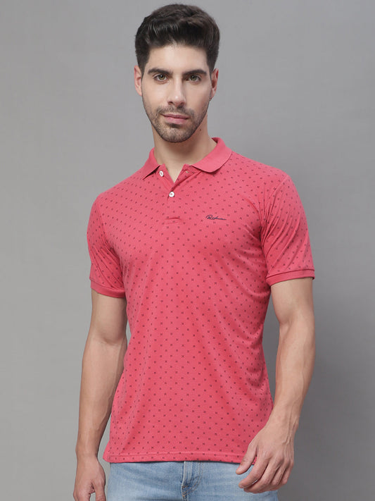 Micro Ditsy Printed Polo Collar Slim Fit Cotton T-shirt