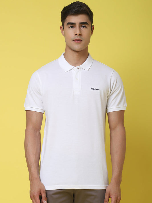 Polo Collar White Slim Fit Cotton T-Shirt