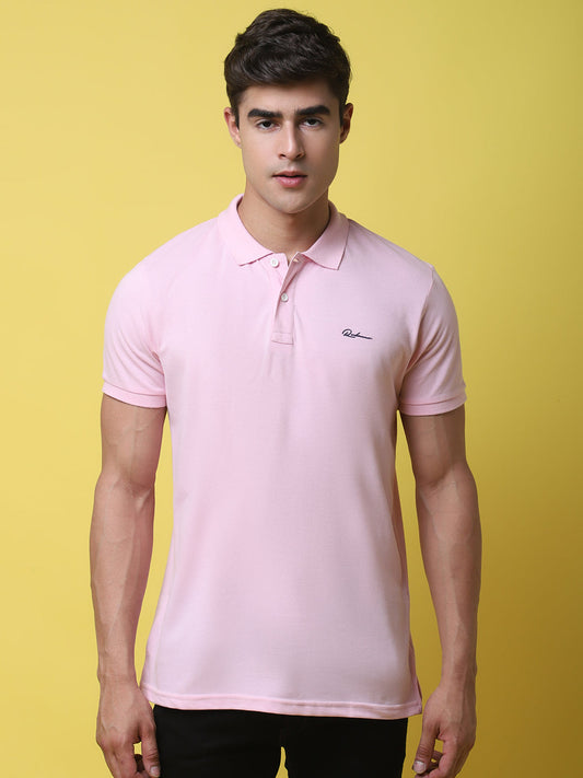 Polo Collar Pink Slim Fit Cotton T-Shirt