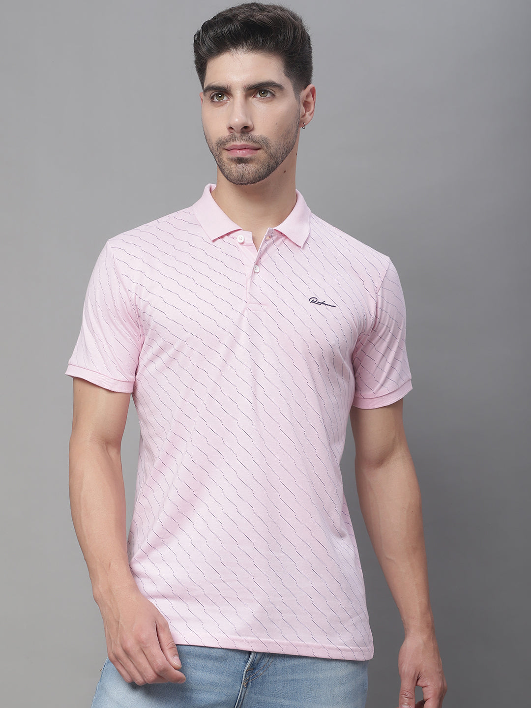 Geometric Printed Polo Collar Cotton Slim Fit T-shirt