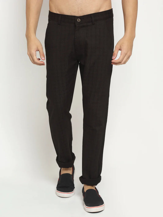 Men Brown Checked Slim Fit Trousers