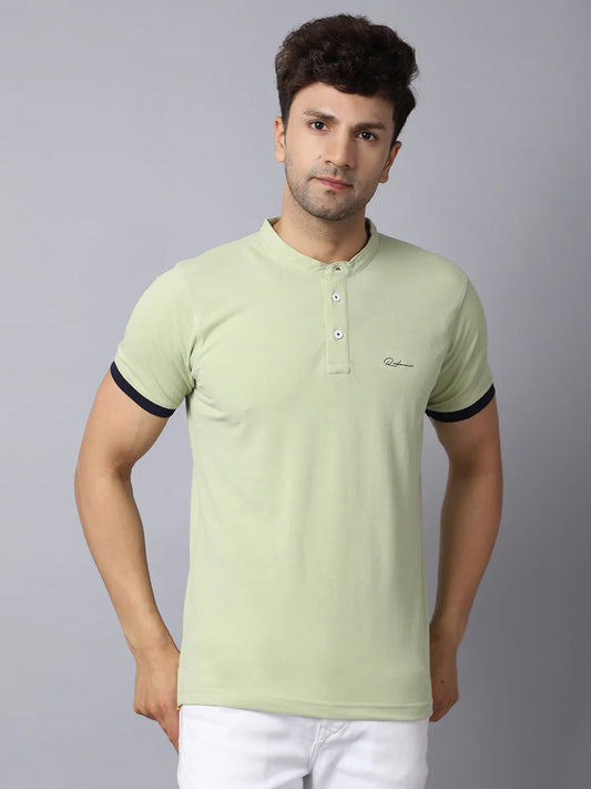 Men Green Henley Neck Slim Fit T-shirt