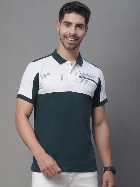 Colourblocked Polo Collar Slim Fit Cotton T-Shirt