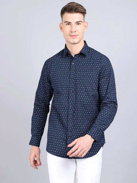 Men Navy Blue Slim Fit Printed Casual Shirt