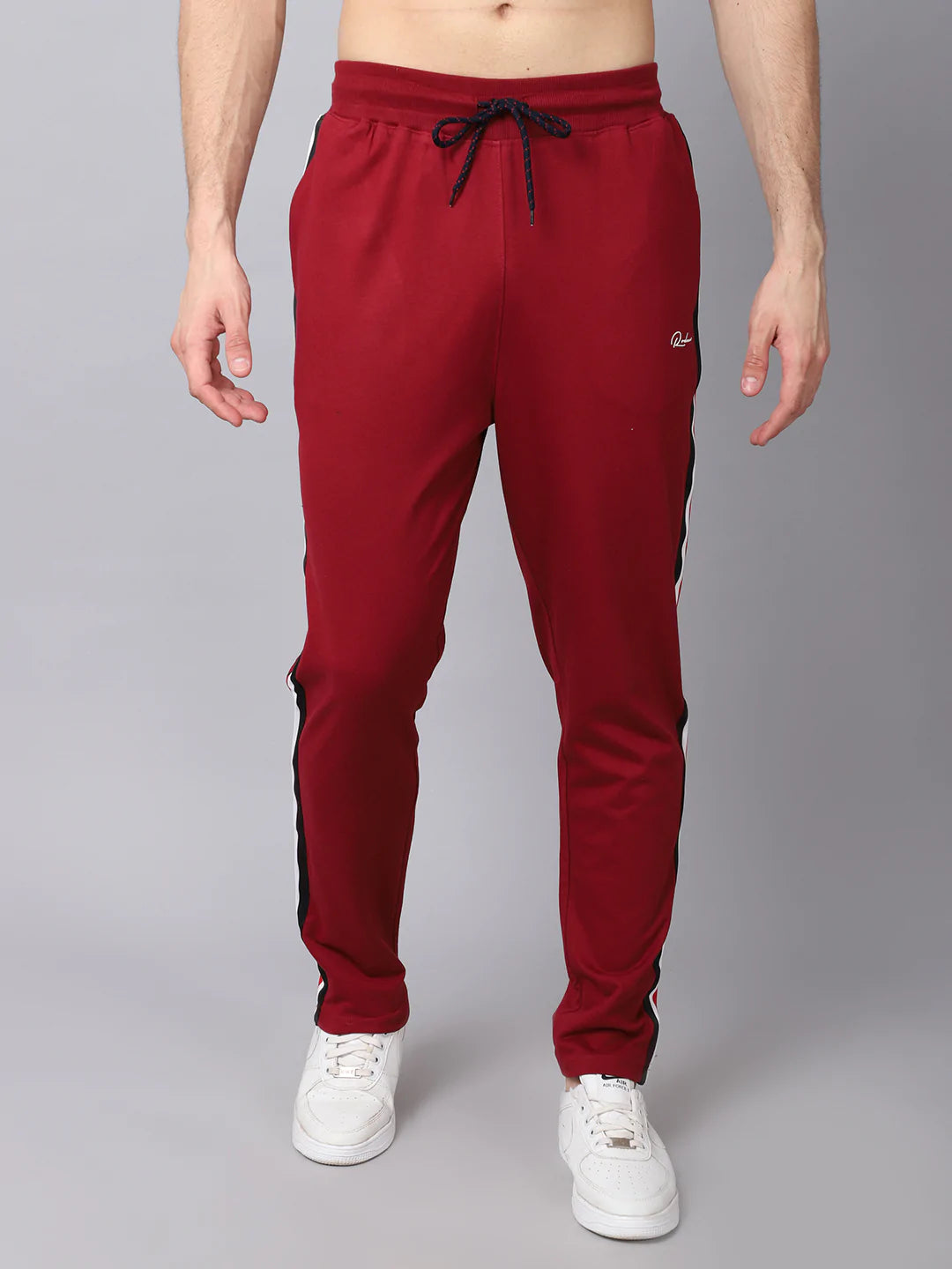 Men Maroon Striped Slim-Fit Cotton Trackpants
