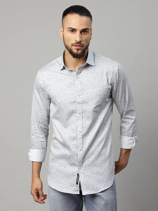 Men Grey Slim Fit Floral Printed Casual Shirt