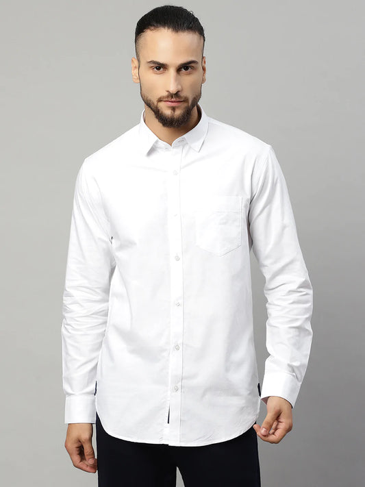 Men White Solid Slim Fit Casual Shirt