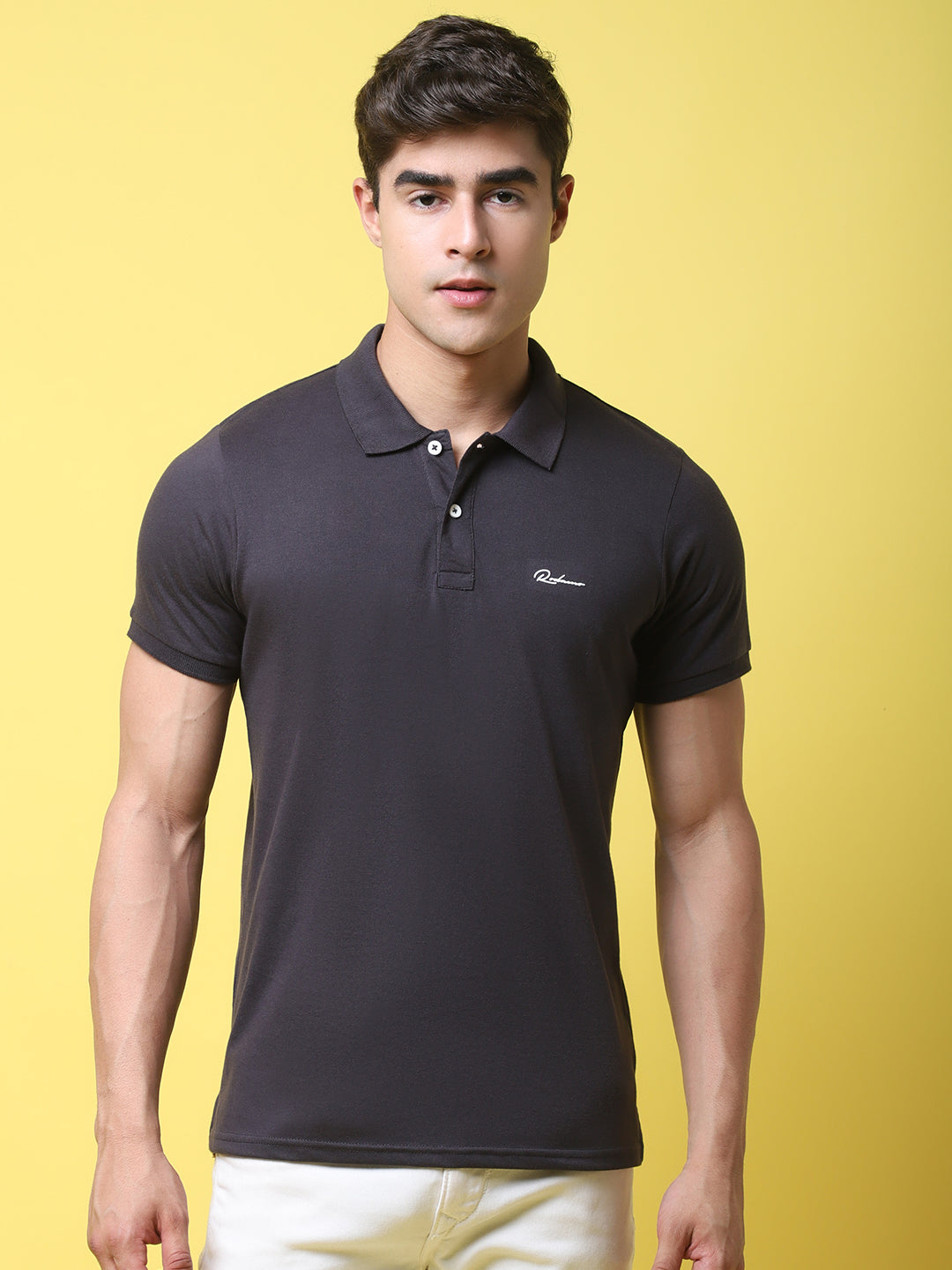 Typography Back Printed Polo Collar Slim Fit T-shirt