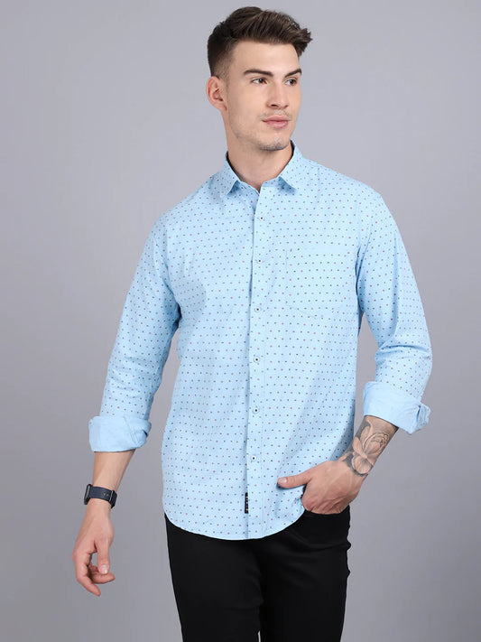 Men Blue Slim Fit Printed Casual Shirt