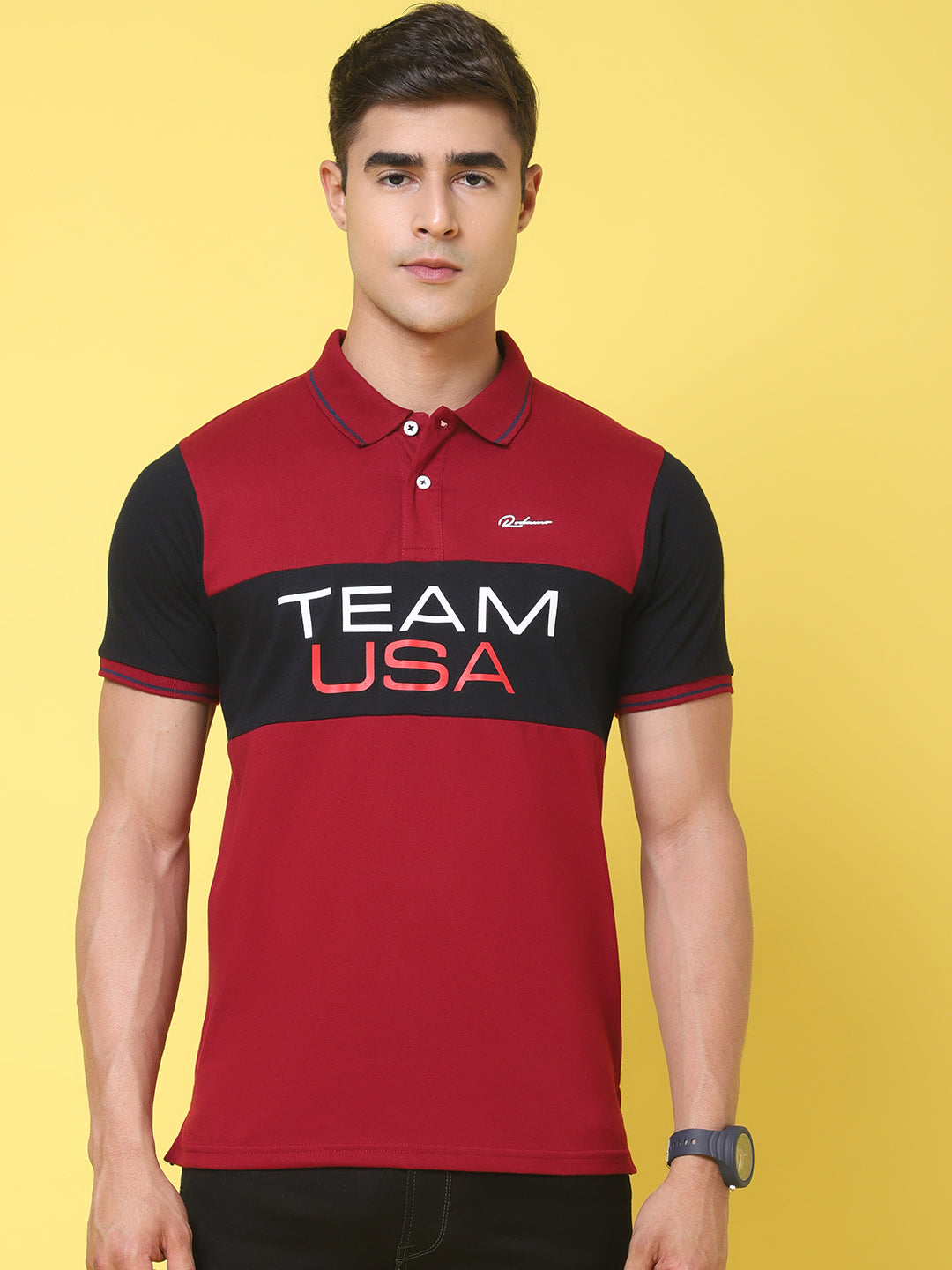 Typography Printed Polo Collar Slim Fit T-shirt
