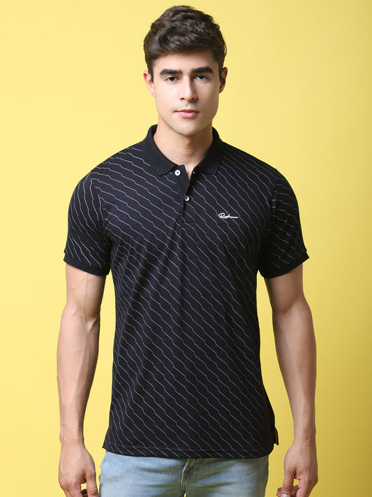 Geometric Printed Polo Collar Cotton Slim Fit T-shirt