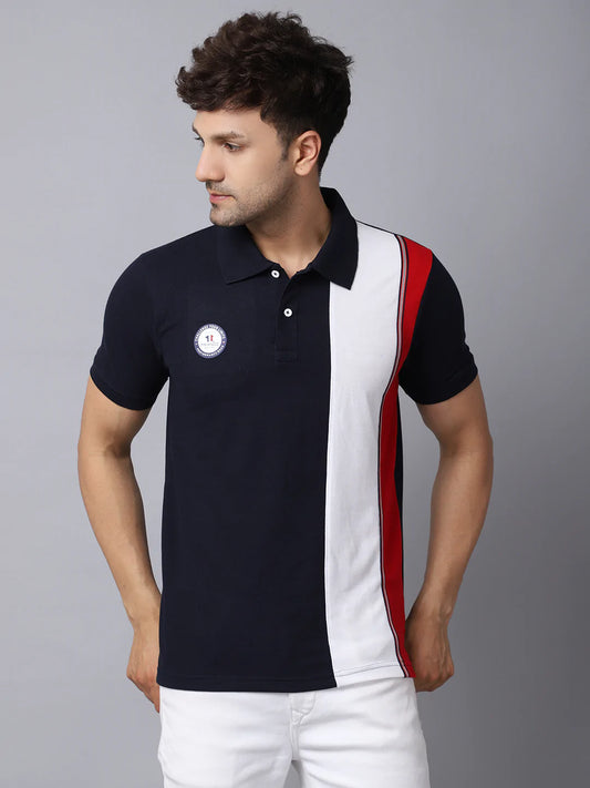 Men cotton Navy Blue  French Middle Red Purple Polo Collar Slim Fit T-shirt