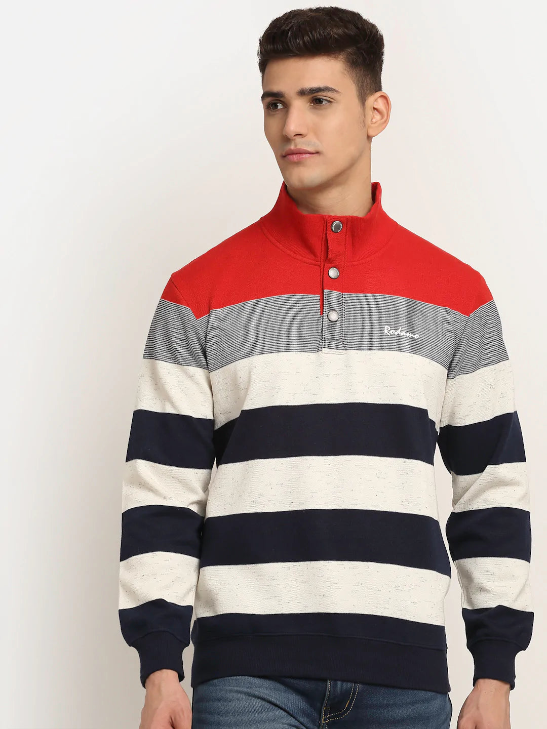 Men Multicoloured Striped Fleece Sweatshirt