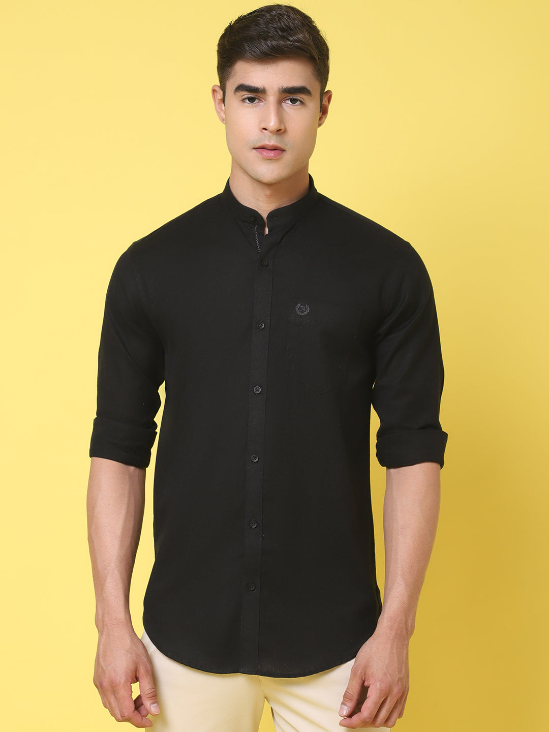 Band Collar Slim Fit Linen Shirt Rodamo Band Collar Slim Fit Linen Shirt Rodamo