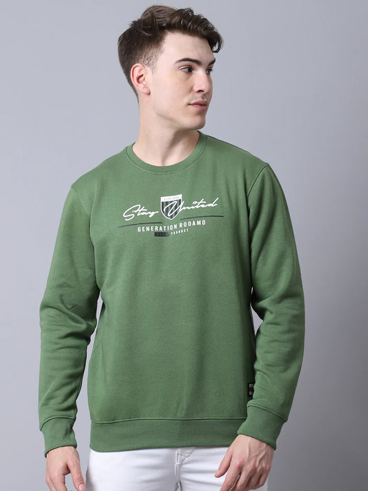 Men Olive Green Printed Sweatshirt