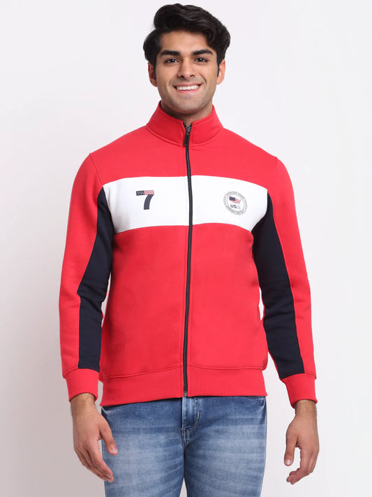 Men Red  White Colourblocked Sweatshirt